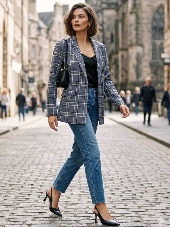 Heartloom Jackets & Blazers - Heartloom Double-Breasted Plaid Blazer in Blue and White size Medium